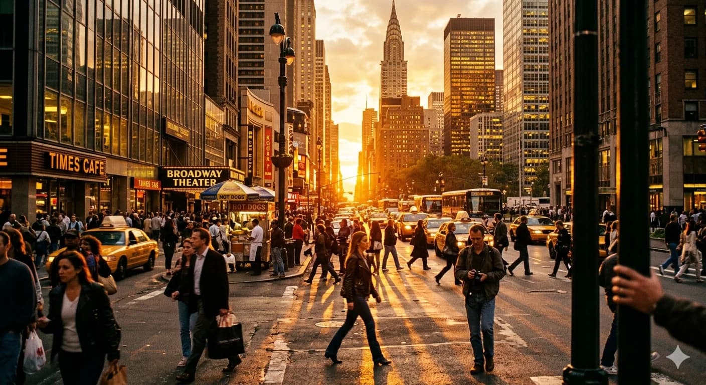 AI-generated urban architecture photography at golden hour