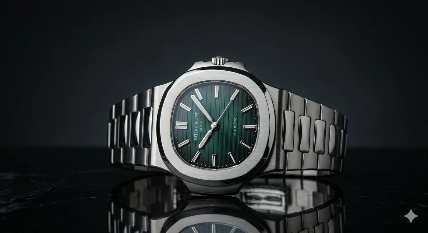 Suvio-optimized result: luxury watch with emerald dial and cinematic product lighting